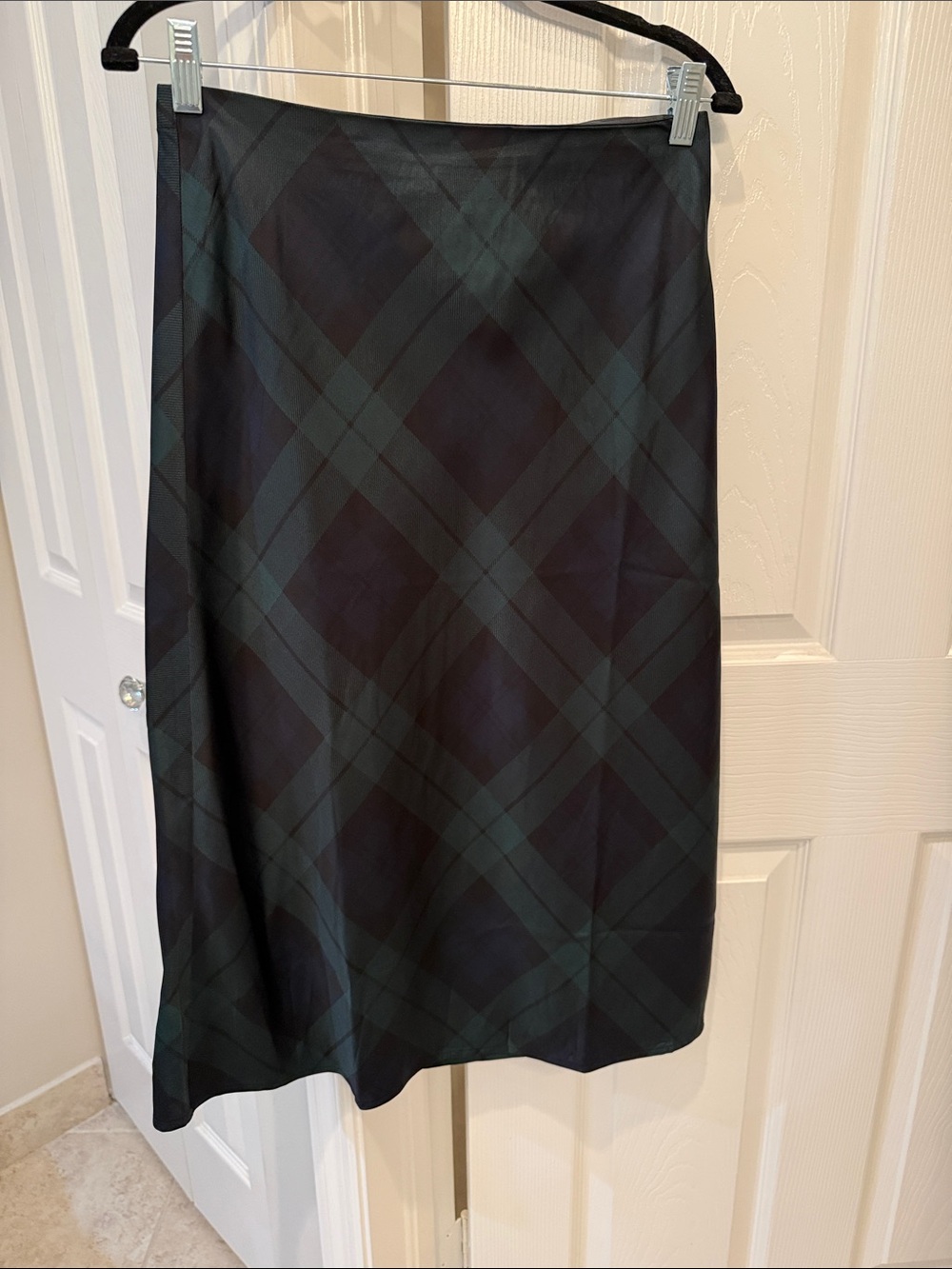 J. Crew Black and Dark Green Plaid Midi Skirt